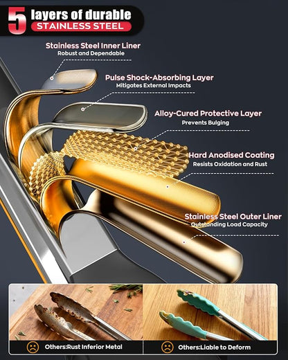 600ºF Heat Resistant Kitchen Tongs, Premium Locking Cooking Tongs