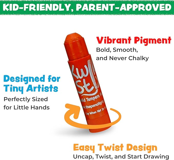 Kwik Stix Solid Tempera Paint Sticks, 12 Colors, Washable Paint Sticks for Kids, Super Quick Drying, Non-Toxic, Allergen Free, Comes in Classic Rainbow Colors, Ideal for Kids and Toddlers