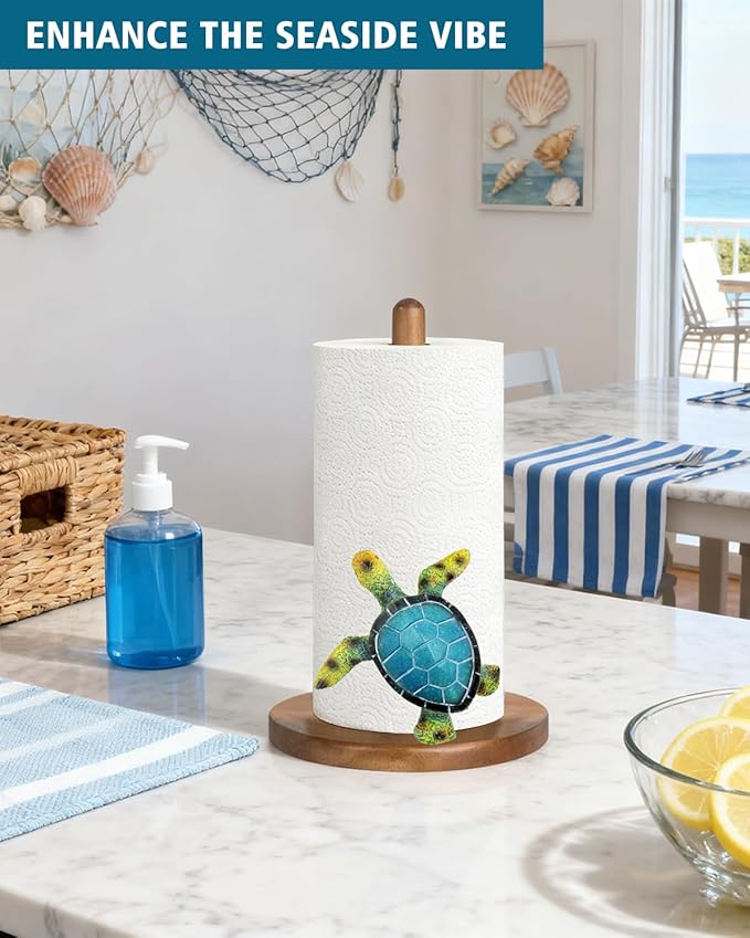 Green Turtle Paper Towel Holder, Coastal Beach Ocean Home Decor