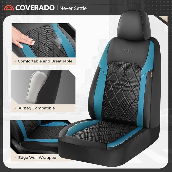 Coverado Car Seat Covers, Front Seat Covers, 2 Front Automotive Seat Cover, Mesh Breathable Seat Protectors, Universal Fit for Most Cars