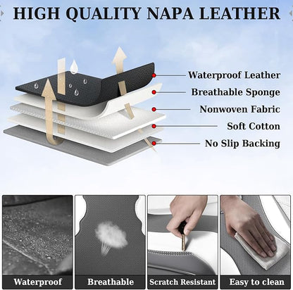 Coverado Car Seat Covers Full Set, Seat Covers for Cars, Front Seat Covers and Back Seat Cover Waterproof Leather Automotive Seat Cover, Universal Car Interior Protectors Cushion for Most Cars