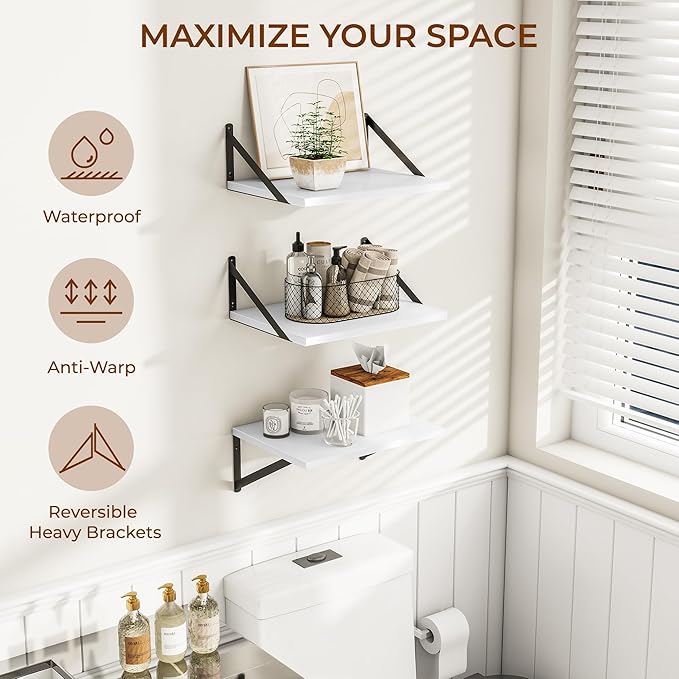 Heimlove Deep Floating Shelves for Wall, 12 Inch Deep Floating Shelves Set of 3