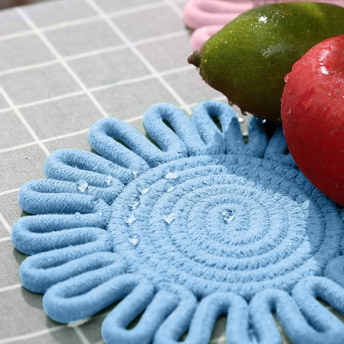 Trivets for Hot Dishes, Trivet for Pots and Pans, Heat Resistant Hot Pads, Potholders for Kitchen, Colorful Boho Trivets, Table Decorations,Kitchen Essentials for New Home 7.5"(Blue)