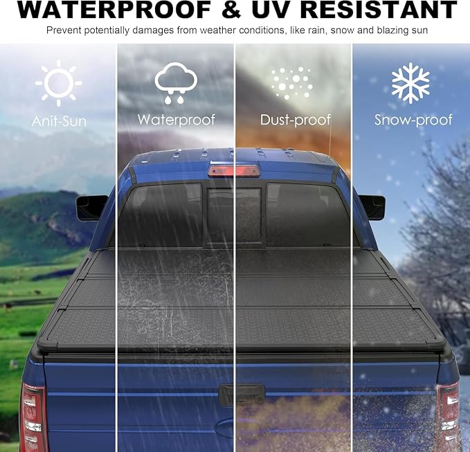 KUIPERAUTO 6.8FT Hard Tri Truck Bed Tonneau Cover Compatible for Ford F250/F350/F450 1999-2026 Super Duty Standard Short Bed 82Inch