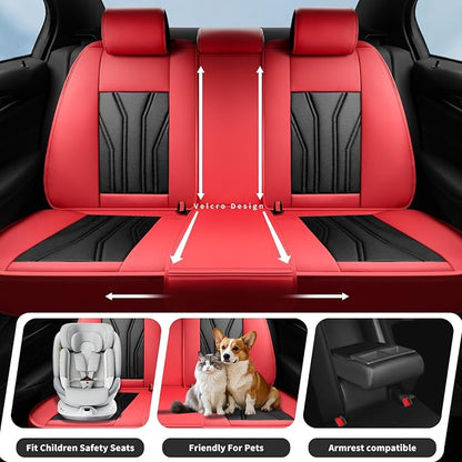 Fit Gladiator Car Seat Covers for Jeep Gladiator 2020-2025 2026 -Full Set Premium Leather, Waterproof & Breathable，All-Weather Seat Cushion Protecto & Airbag Compatible, 5 Seats Red & Black