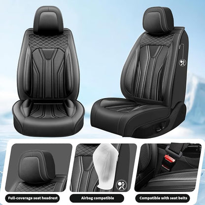Fit Liberty Car Seat Covers for Jeep Liberty 2002-2011 2012 -Full Set Premium Leather, Waterproof & Breathable，All-Weather Seat Cushion Protecto & Airbag Compatible, 2 Front Seat All Black