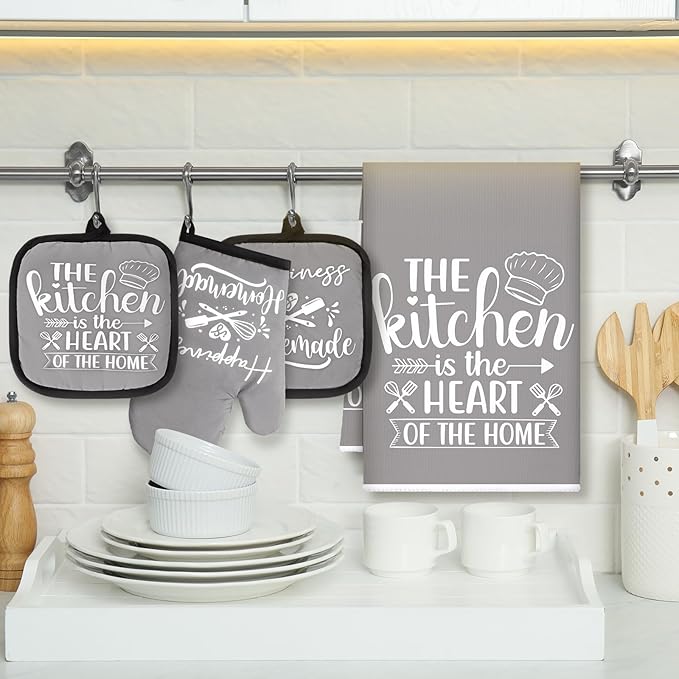 Sratte 6 Pcs Kitchen Decor Accessories Set Farmhouse Towels Pot Holders Oven