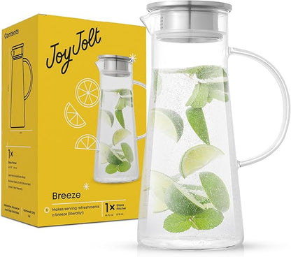 JoyJolt Glass Pitcher with Lid - 50oz Borosilicate Water Carafe