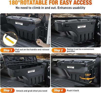 Nilight Truck Bed Tool Box Passenger Side Truck Tool Box Fit for Chevy Silverado GMC Sierra 1500 2500 3500 2007-2018 ABS Swing Case Truck Bed Storage Box w Lockable Lid Waterproof Wheel Well Toolbox