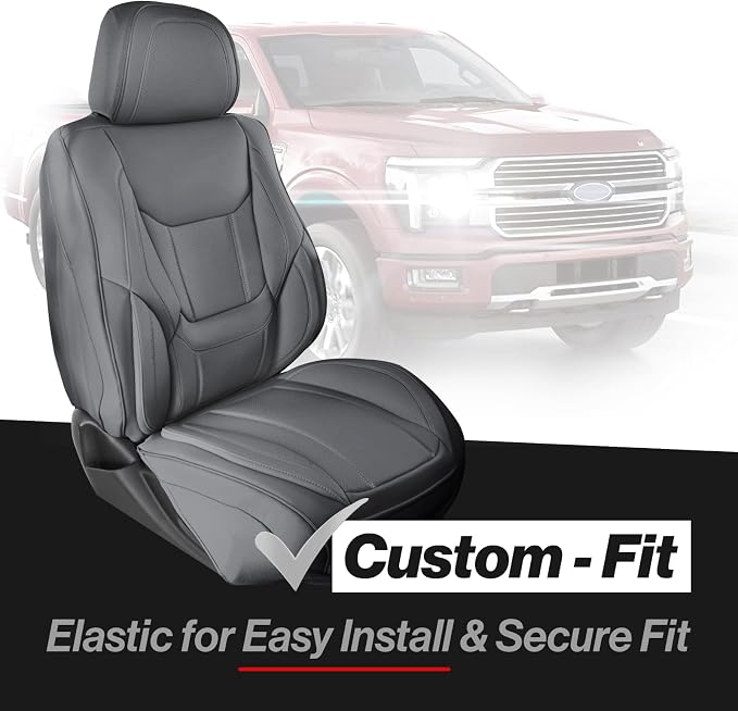 Coverland Custom Truck Car Seat Covers Front Seats for [2019-2026 RAM 1500 Quad Cab Front 40/20/40 Split Bench Rear Bench] - Protector Water Resistant Leather Seat Cushion [Front-Dark Gray]