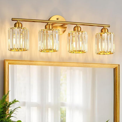 FDPBY Modern 4 Light Crystal Vanity Light, Brushed Gold Vertical Bathroom Light