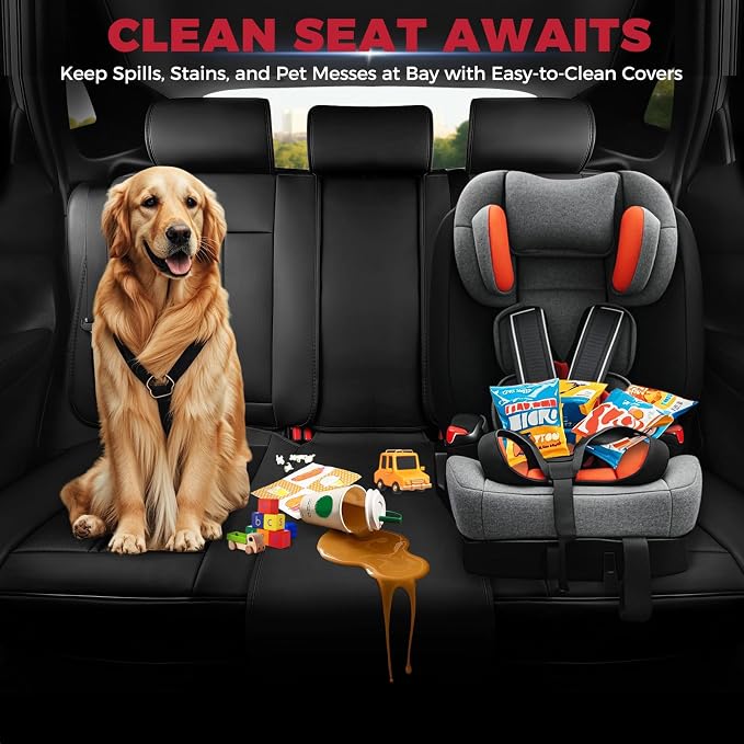 FREESOO Leather Car Seat Covers Full Set, Waterproof Black Seat Covers for Cars Trucks SUV, Luxury Car Seat Covers Front Seats and Back, Automotive Car Seat Cushion Protector Fit for Most Vehicles