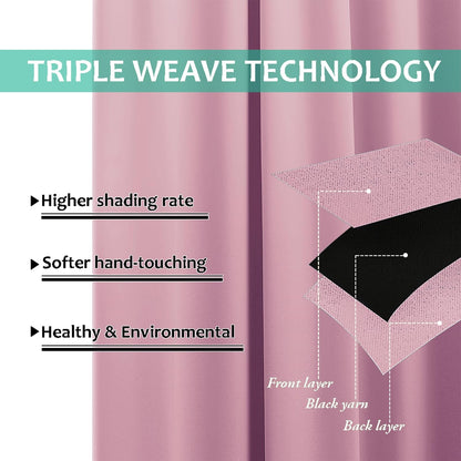 NICETOWN 100% Blackout Curtains with Black Liners, Solid Thermal Insulated Full Blackout 2-Layer Lined Drapes, Energy Efficiency Window Draperies for Bedroom (2 Panels, 42" W by 63" L, Crystal Pink)