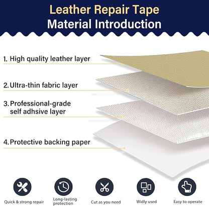 Zenyao Leather Repair Patch Tape - Self Adhesive Leather Repair Kit for Car Seat Furniture, Heavy Duty Vinyl Repair Patch for Couch Sofa, Waterproof Fix for Tears, 12x30 Inch Roll, White Khaki