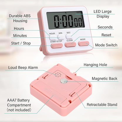 Leumoi 6 Pcs Digital Kitchen Timer 24 Hour Clock and Alarm Function Timer