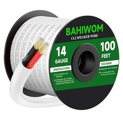 BAHIWOM Fire Safety CL2 Speaker Wire in-Wall & in-Ceiling 14 Gauge Wire 100 FT