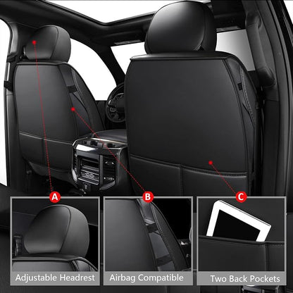 MIROZO Truck Seat Covers Full Set for Ram, Waterproof Ram 1500 Seat Cover Leather Seat Cover Compatible with 2009-2026 Ram 1500/2500/3500 Crew Quad Cab Pickup with Split Curved Bench 40/60,Black