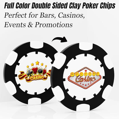 25 Custom Clay Poker Chips, 40mm Heavy 11.5g Casino Sized Personalized Poker Chips with Your Logo, Image or Text, Custom Drink Tokens for Bar, Party, Tournaments, Golf Club or Events