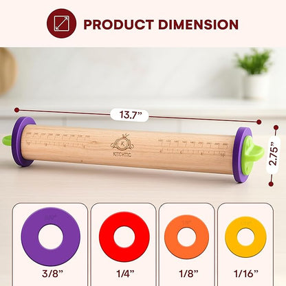 Kitchtic Rolling Pin with Thickness Rings