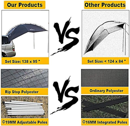 Versatility Camping Tent for Truck Bed,SUV RVing, Van,Trailer and Overlanding Portable Teardrop Awning Canopy Tear Resistant Tarp with 2 Sandbag