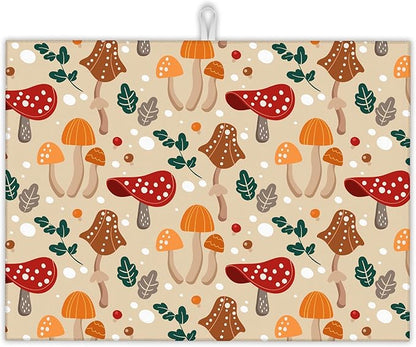 Funny Mushrooms Dish Drying Rack Mats Decor