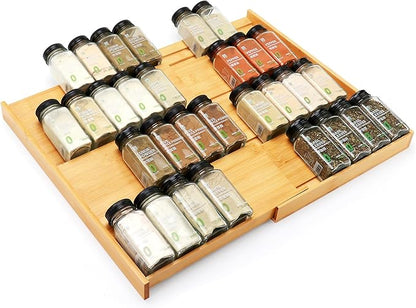Bamboo Spice Drawer Organizer, Expandable 4 Tier Spice Rack