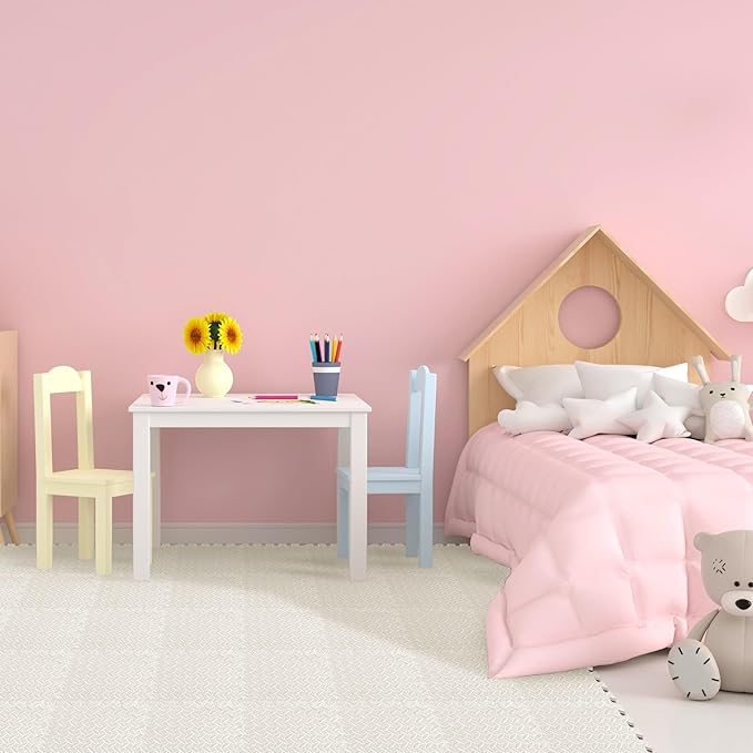 Shihanee Foam Floor Baby Tiles Foam Floor Mats Play Mats Bulk with Borders Interlocking for Kids Baby Playroom Nursery Gym(16ft,Ivory White)