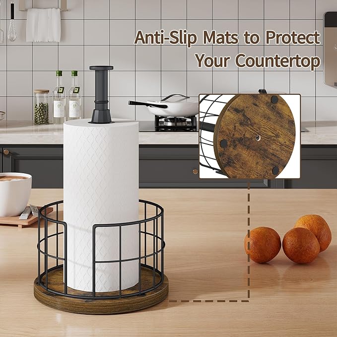 YINMIT Paper Towel Holder Countertop, One-Handed Tear Farmhouse Paper Towel