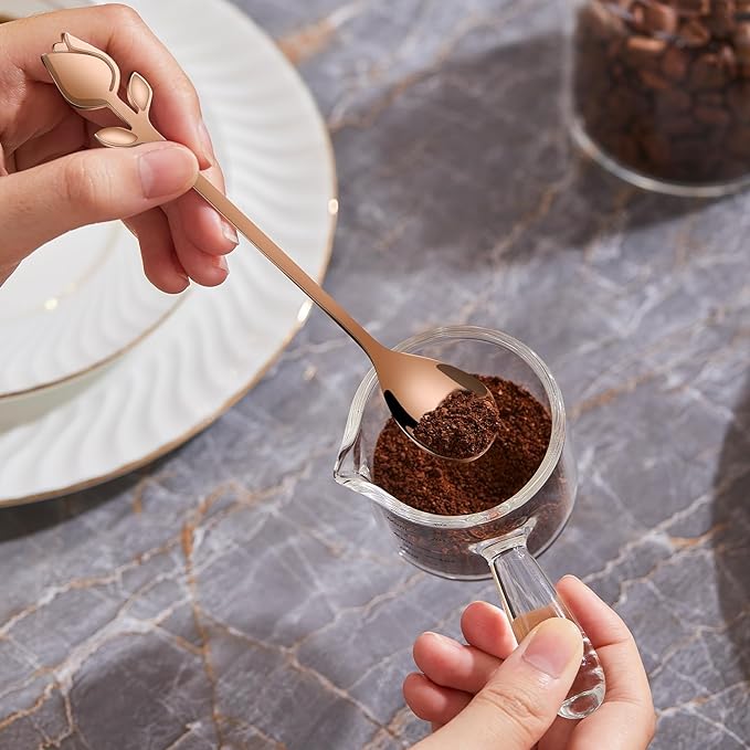 Rose Gold Tulip/Rose Handle 12-Pcs Mini Coffee Spoons Set