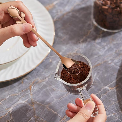 Rose Gold Tulip/Rose Handle 12-Pcs Mini Coffee Spoons Set