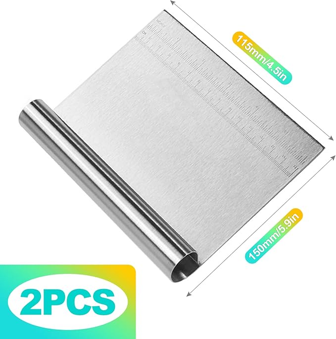 2 Pack Stainless Steel Dough Cutter & Pastry Scraper, Bench Knife