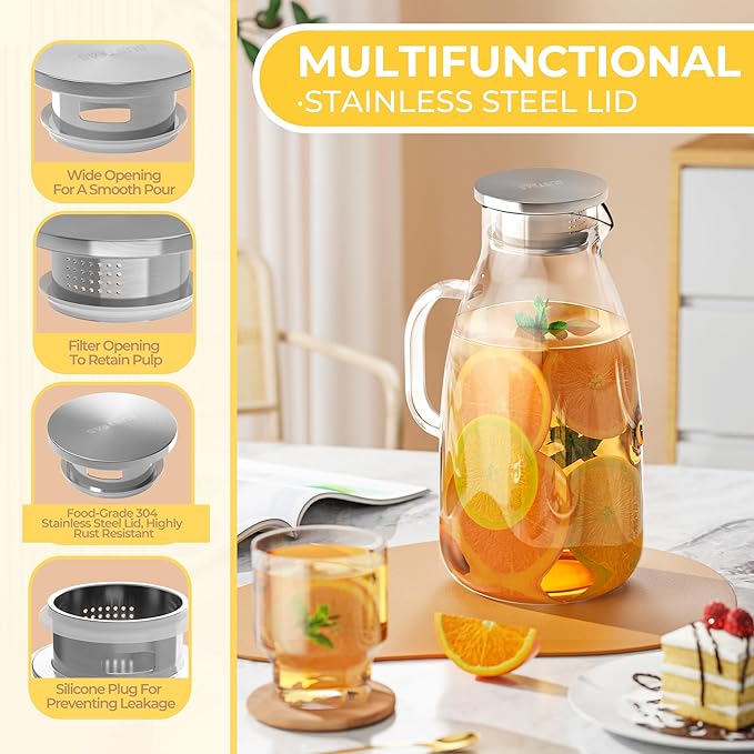 SUSTEAS 3 Liter 101 oz Glass Pitcher