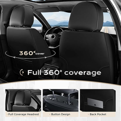 Coverado Car Seat Covers Full Set, Seat Covers for Cars, Front Seat Covers and Back Seat Cover Waterproof Leather Automotive Seat Cover, Universal Car Interior Protectors Cushion for Most Cars