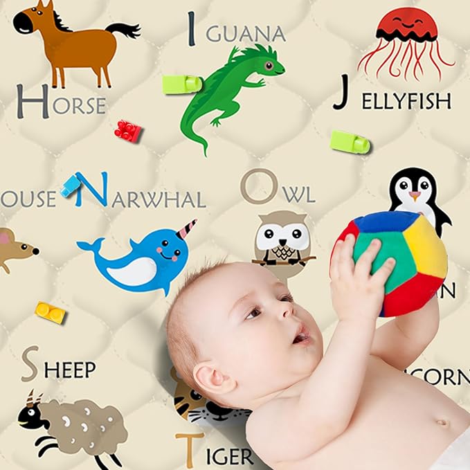Baby Play Mat，Thick Soft 71" X 79" Playpen mat, Non-Slip and Machine Washable Baby Play Mats for Floor，Crawling Mat for Babies, Toddlers & Infants to Play and Learn (Beige Animal)