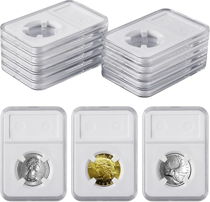 10-Pack 24mm Coin Slab Display Holder, Clear Acrylic Storage Case for Liberty, Barber, Standing Liberty and Washington Quarters, and Other 24mm Coins, Four-Point Fixation Coin Collection Box