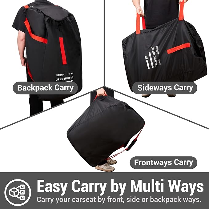 Car Seat Travel Bag Backpack for Air Travel - Karfast Universal Infant Carseat Gate Check Bag Cover for Airplane, Foldable with Pouch, Black