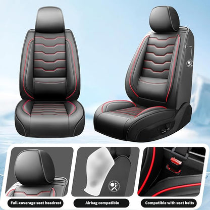Fit Gladiator Car Seat Covers for Jeep Gladiator 2020-2025 2026 -Full Set Premium Leather, Waterproof & Breathable，All-Weather Seat Cushion Protecto & Airbag Compatible, 5 Seats Red Line Black