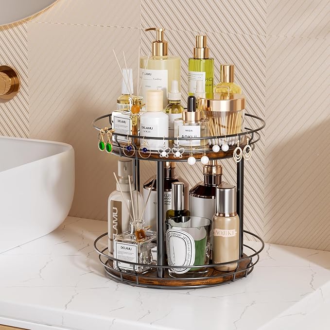 LAMU 12'' Lazy Susan Turntable Organizer, 2 Tier Round Rotating Spice Rack
