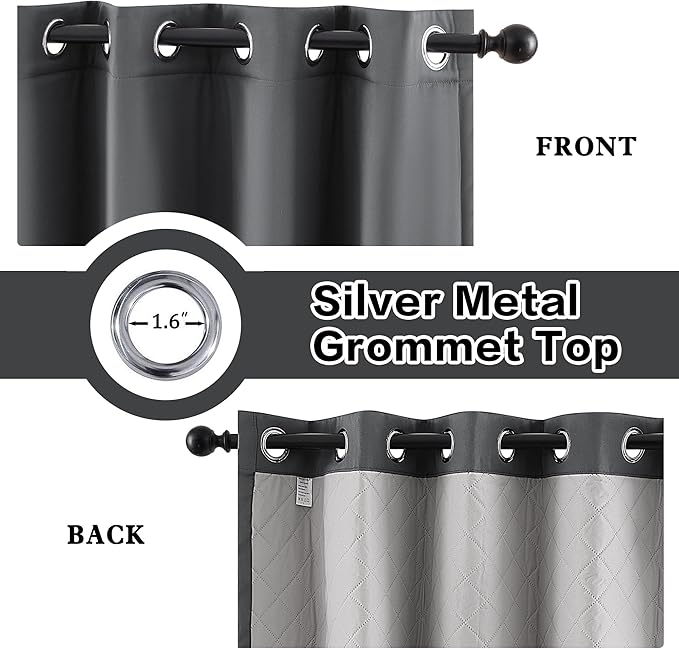 3-in-1 Grey 50x120 Grommet Soundproof Curtains Full Blackout Curtains Thermal