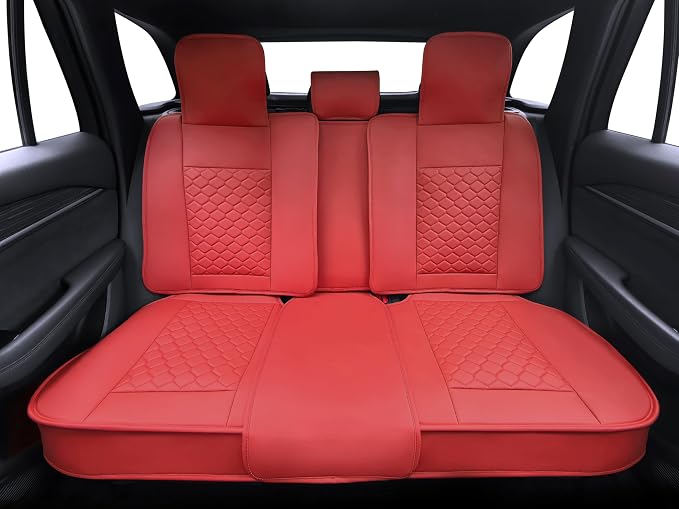 Elantrip Car Seat Cover Full Set Leather Car Seat Protector Universal fit for Most Cars SUVs and Trucks Water Proof Front and Rear Seat Protector Red