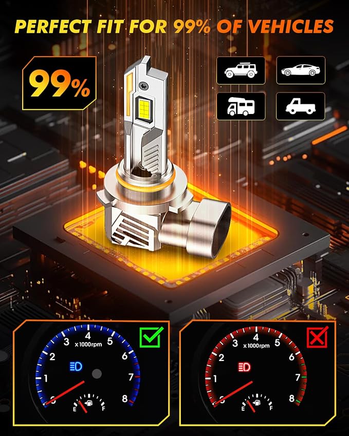 Termitor 9005/HB3 Light Bulbs, 50,000LM 12X Super Brightness, 1:1 Mini Size with Cooling Fan, 6500K Cool White, IP68, Plug and Play, 95%+ Vehicle Adaptability, 9005 Fog Off-Road Light Bulbs, Pack of 2