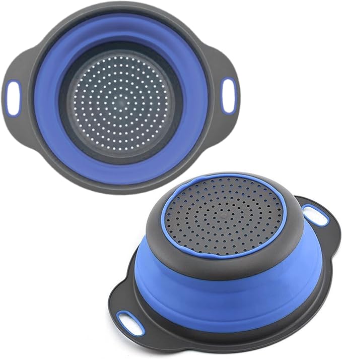 Blue Round Silicone Collapsible Colander – Silicone Round Kitchen Strainers