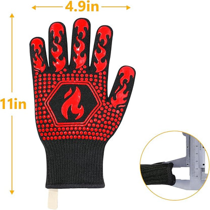 QUWIN BBQ Gloves, BBQ Accessories 1472℉ Extreme Heat Resistant, Grilling Gloves