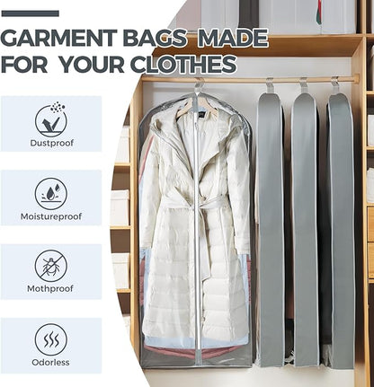 6 Pcs 60" Garment Bags for Hanging Clothes, Garment Bags Shoulder Covers