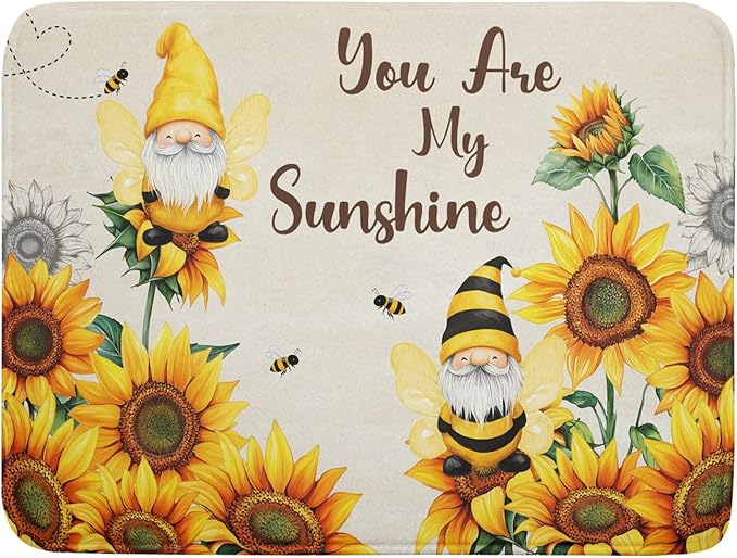 Giwawa Bee Gnomes Dish Drying Mat, Summer Sunflowers Elf Dish Drainer Mats