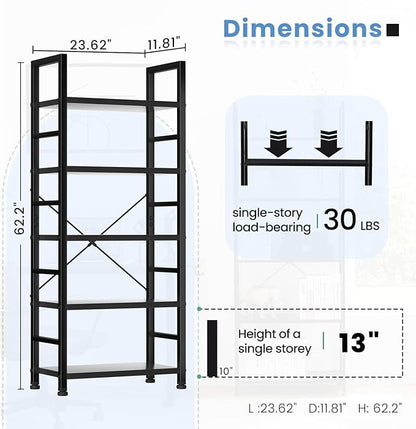 DUMOS 5 Tiers Bookshelf, Classical Book Shelf, Tall Display Shelves in Living