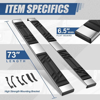 Auto Dynasty Running Boards Compatible with 2016-2020 Chevy Tahoe GMC Yukon, Stainless Steel Side Step Rail Nerf Bars, 6.5" x 73" Step Bars, Polished Chrome