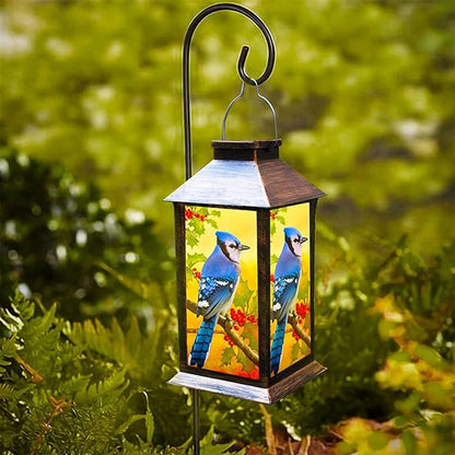 Solar Lanterns Outdoor Hanging Blue Jay Solar Lights Decorative for Garden Patio Porch and Tabletop PVC Waterproof LED Lantern (1pack)…