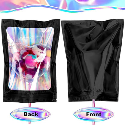 100 Pack Mylar Bags - 2.8 x 4 Inch Resealable Smell Proof Bags Foil Pouch Flat Bag with Front Window Black
