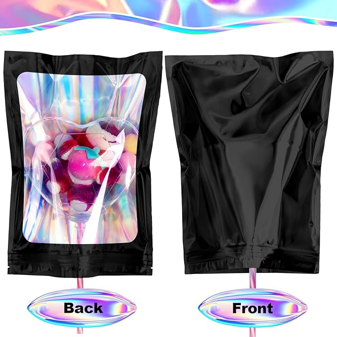 100 Pack Holographic Packaging Resealable Bags for Small Business -5.5 x 7.8 Inch Pouch Bags for Lipgloss Jewelry Cookies Sample - White